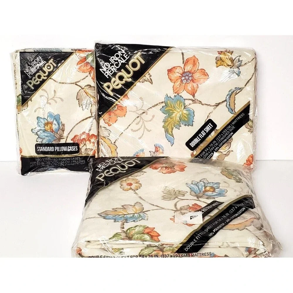 Vintage Pequot Percale Full Size Sheet Set 4 PC New in Package (1 Opened)‎